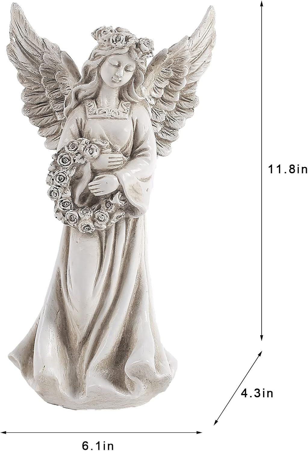 Angel Garden Statue Holding a Floral Wreath, Memorial Figurine for Patio, Lawn, Yard, Sympathy Gift Cemetery Grave, Ployresin 11.8 inch