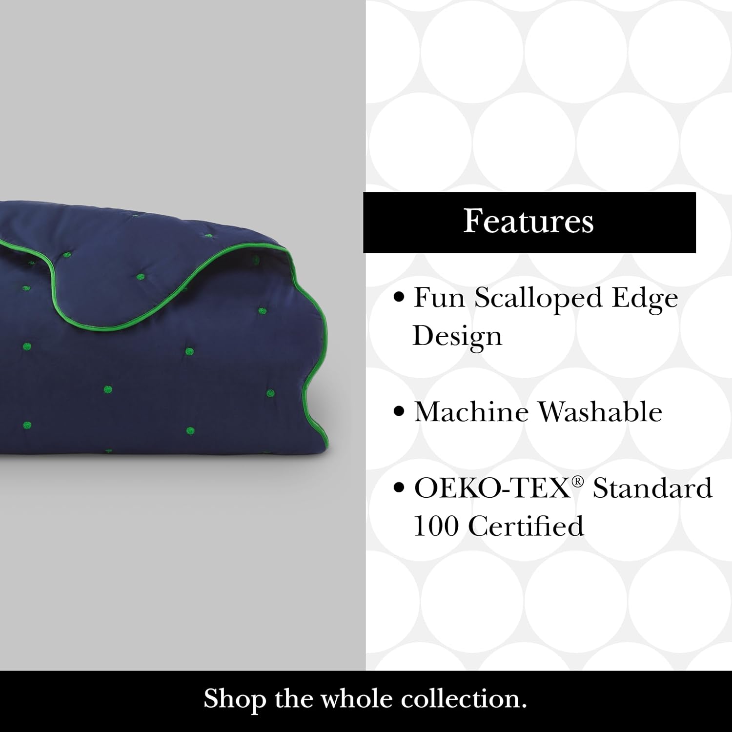 Kate Spade New York Scalloped Edge 2-Piece Twin Quilt Bedding Set, 100% Cotton Reversible Cover, All Season Warmth Bedding, Machine Washable, Navy Scalloped Edge Twin Navy