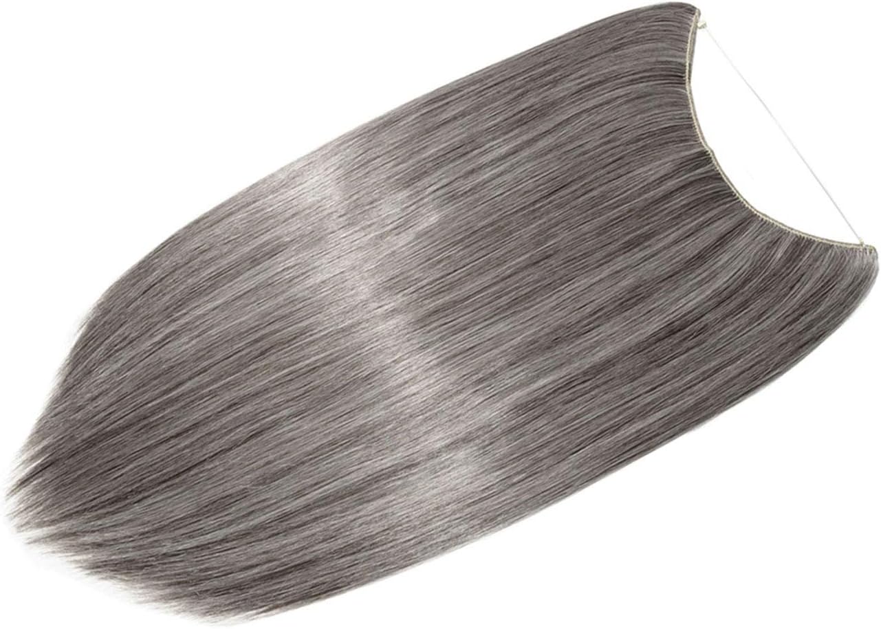 Secret Headband Wire in Natural Hair Extensions Rubber Band Straight Curly Wavy Hairpieces Brown Blonde Ombre for Women 20" Straight - Dark brown mix silver grey - Image 5