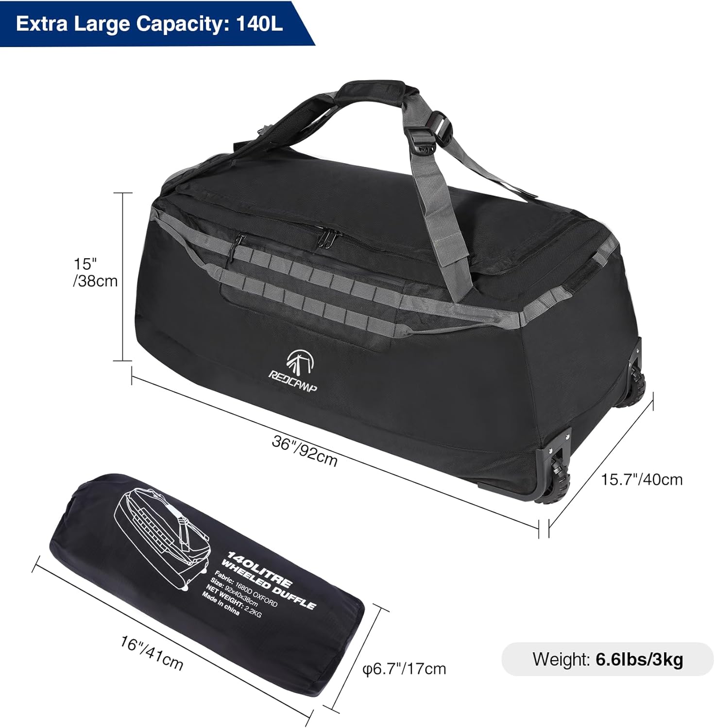 Redcamp Foldable Duffle Bag With Wheels REDCAMP Rolling Duffle Bag