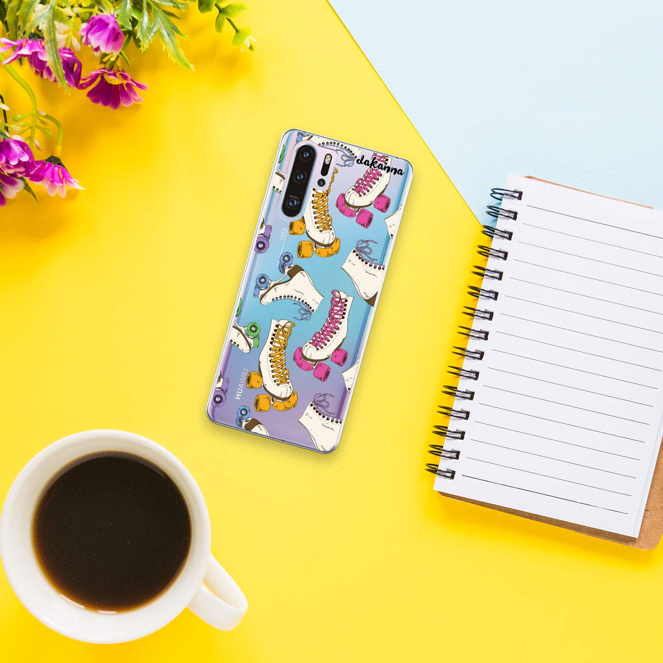 dakanna Custodia Compatibili con [ Huawei P30 PRO ] Sfondo Trasparente con Disegni [ Modello di Pattini a rotelle