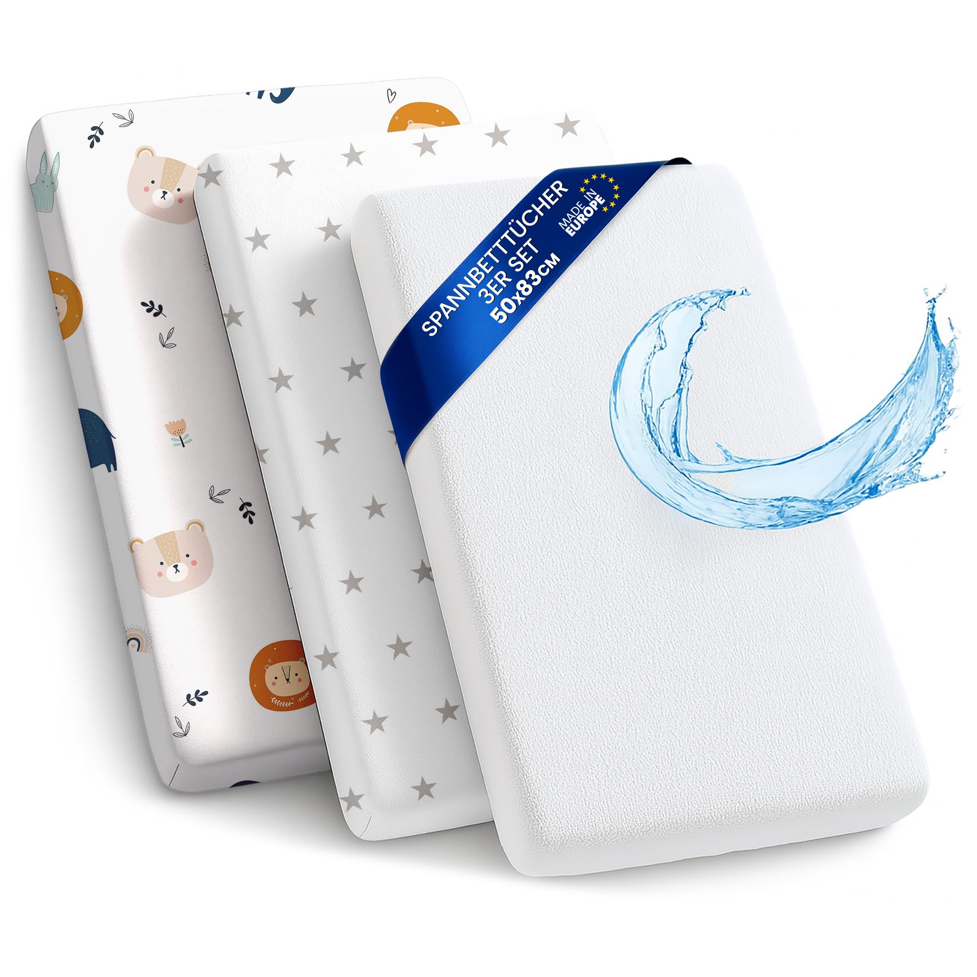 Sábanas Ajustables para Cochecito de bebé Juego de 3: 35x75 cm - 2 sábanas + 1 Protector de colchón Impermeable - Accesorios para Cuna de bebé y minicuna 35 x 73 — view 72