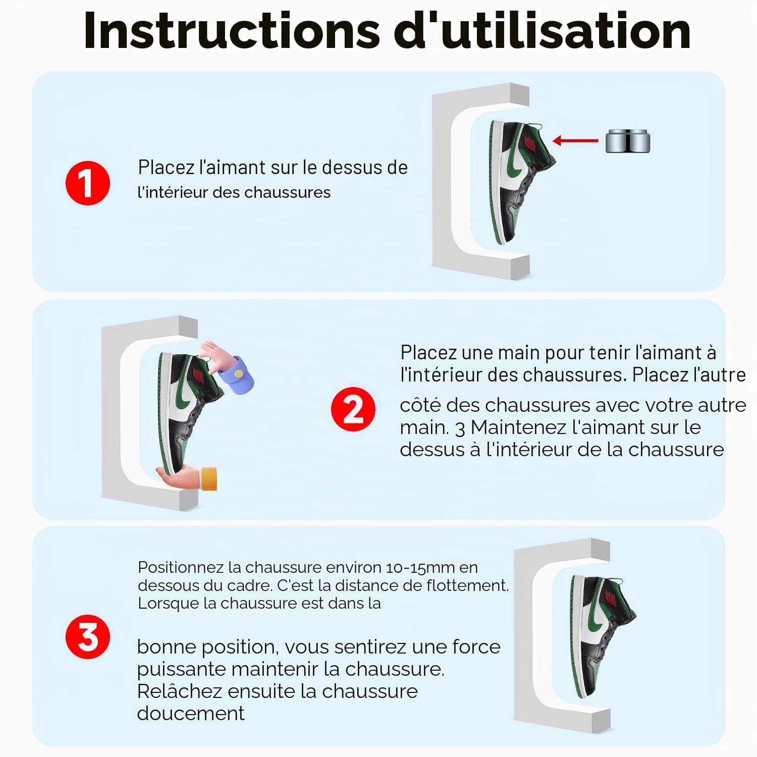 Présentoir à chaussures en lévitation magnétique avec télécommande 16 couleurs, rotation automatique à 360° pour collectionneurs de chaussures