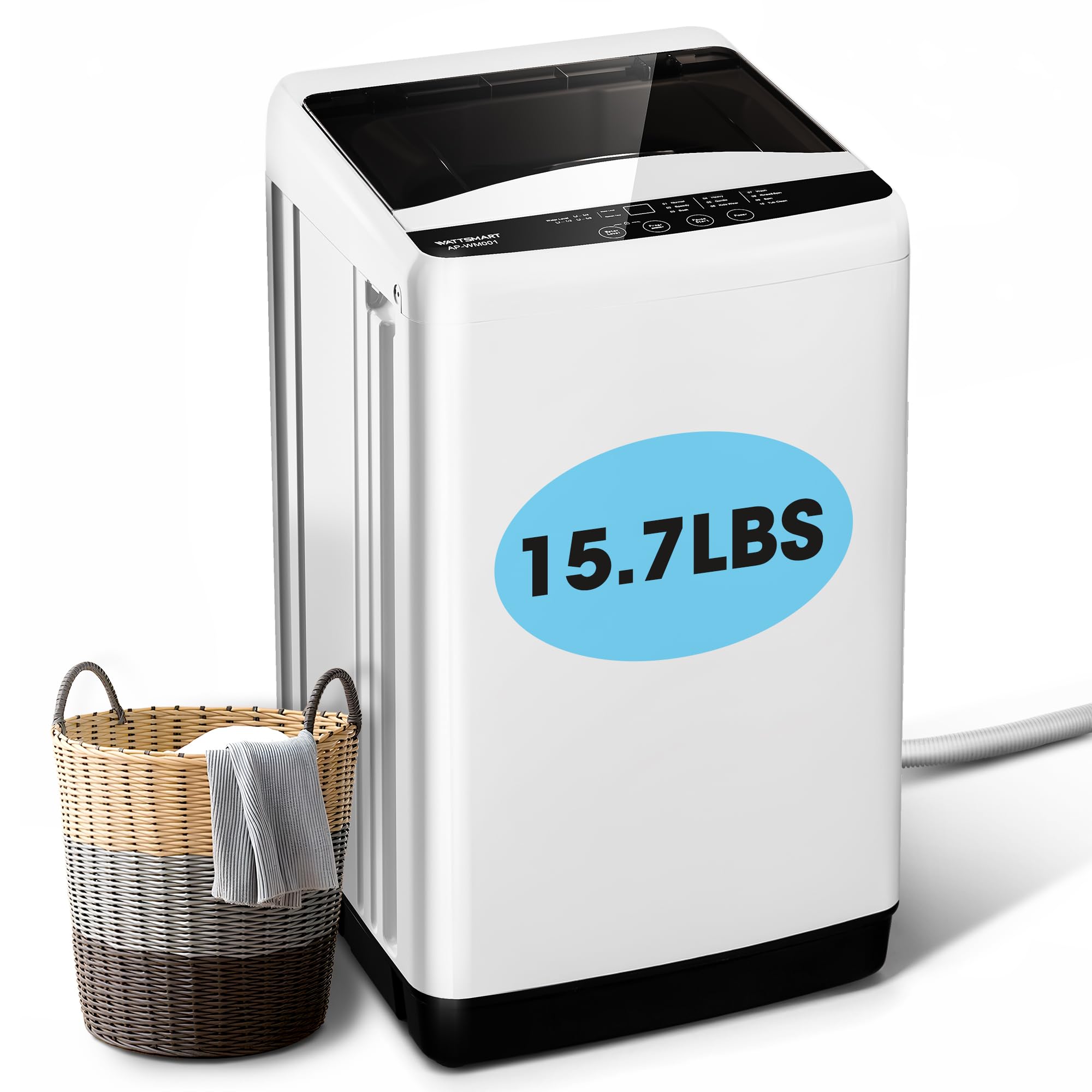 Lavadora portátil compacta para el hogar, para apartamentos, 10 programas de lavado, 6 niveles de agua, carga superior, completamente automática, pequeña, con bomba de drenaje para baños, dormitorios, casas rodantes, color blanco