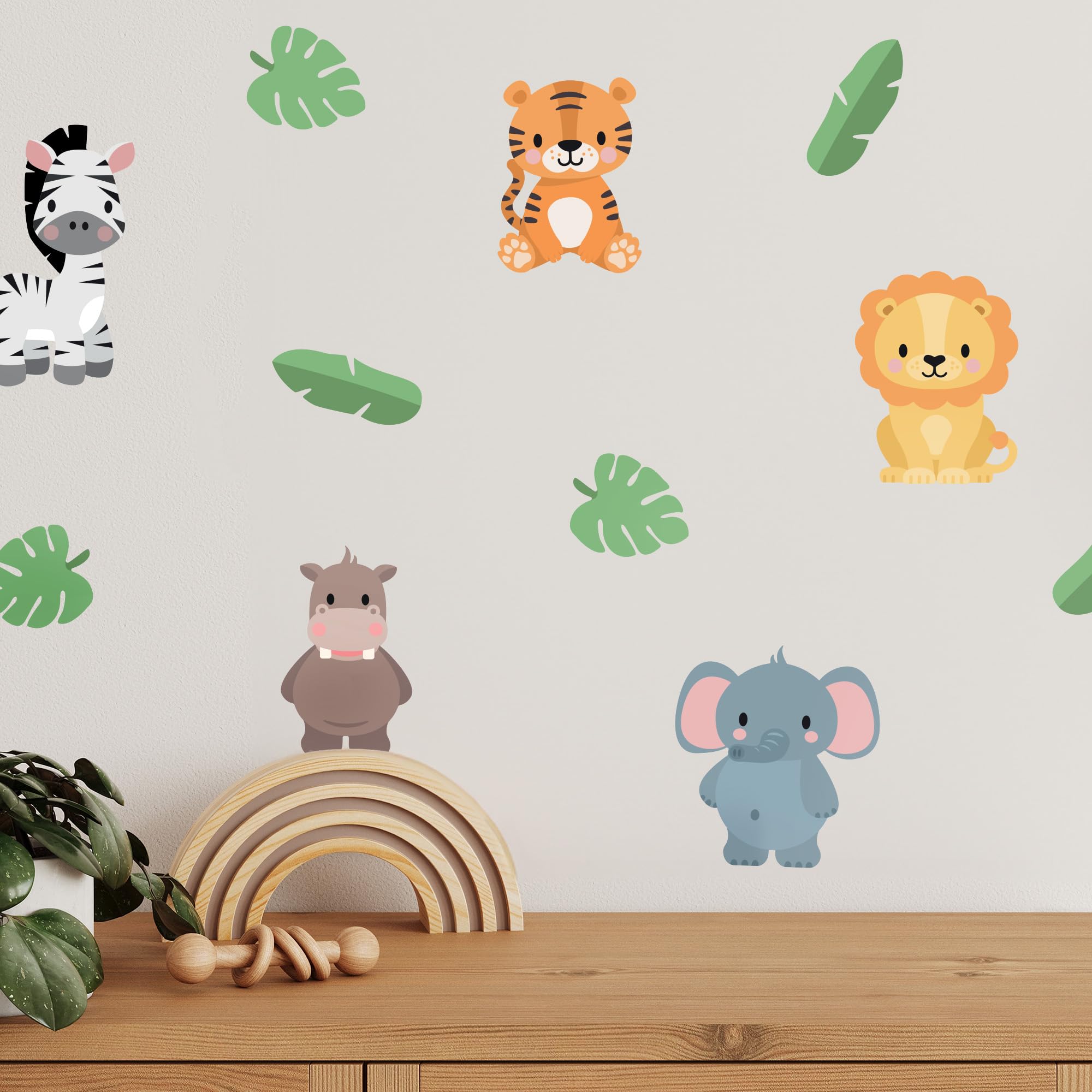 Klebekerlchen® | Wandtattoo Kinderzimmer Mädchen & Junge, Wandsticker selbstklebend, wiederverwendbare & rückstandsfreie Kinderzimmer Deko – Wandtattoo Dschungeltiere Sticker (Set mit 15 Motiven)