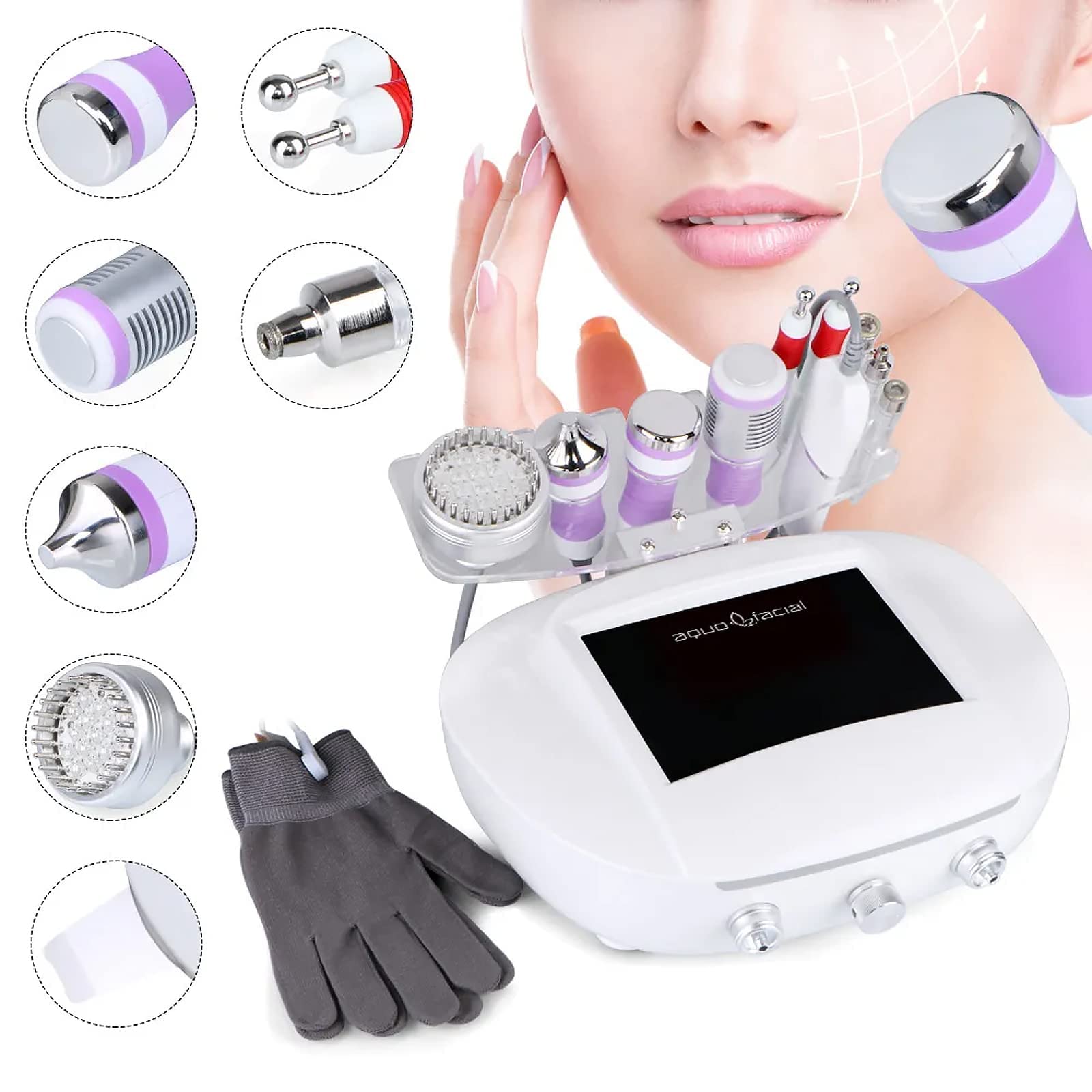 Máquina facial profesional 5 en 1: microdermoabrasión y terapia de iones galvánicos para limpieza profunda, absorción de suero antienvejecimiento, levantamiento de RF y rejuvenecimiento de la piel LED