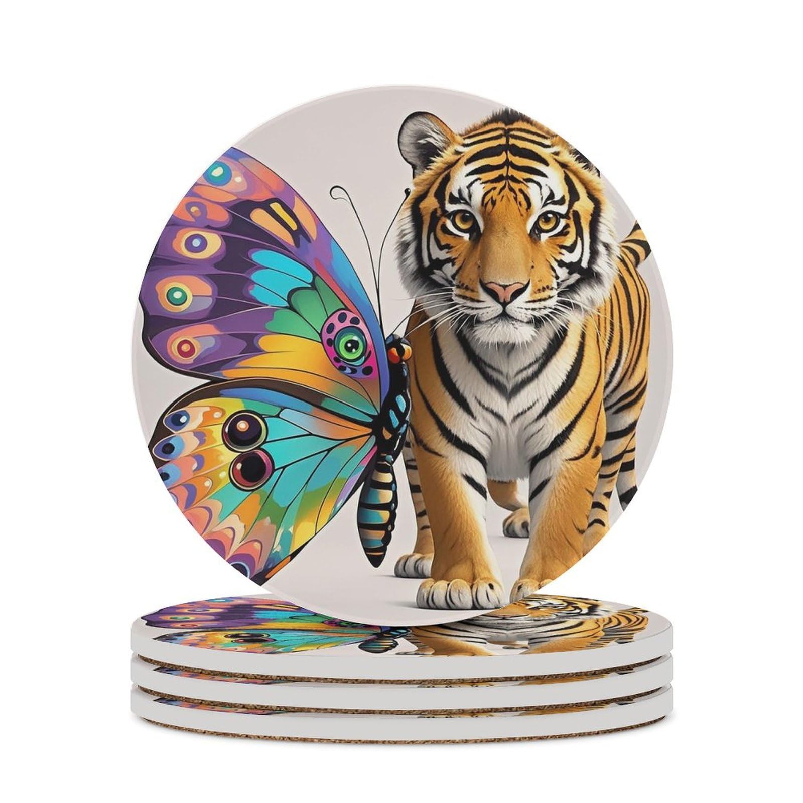 Dessous de verre papillon et tigre rond pour table de salon et cuisine