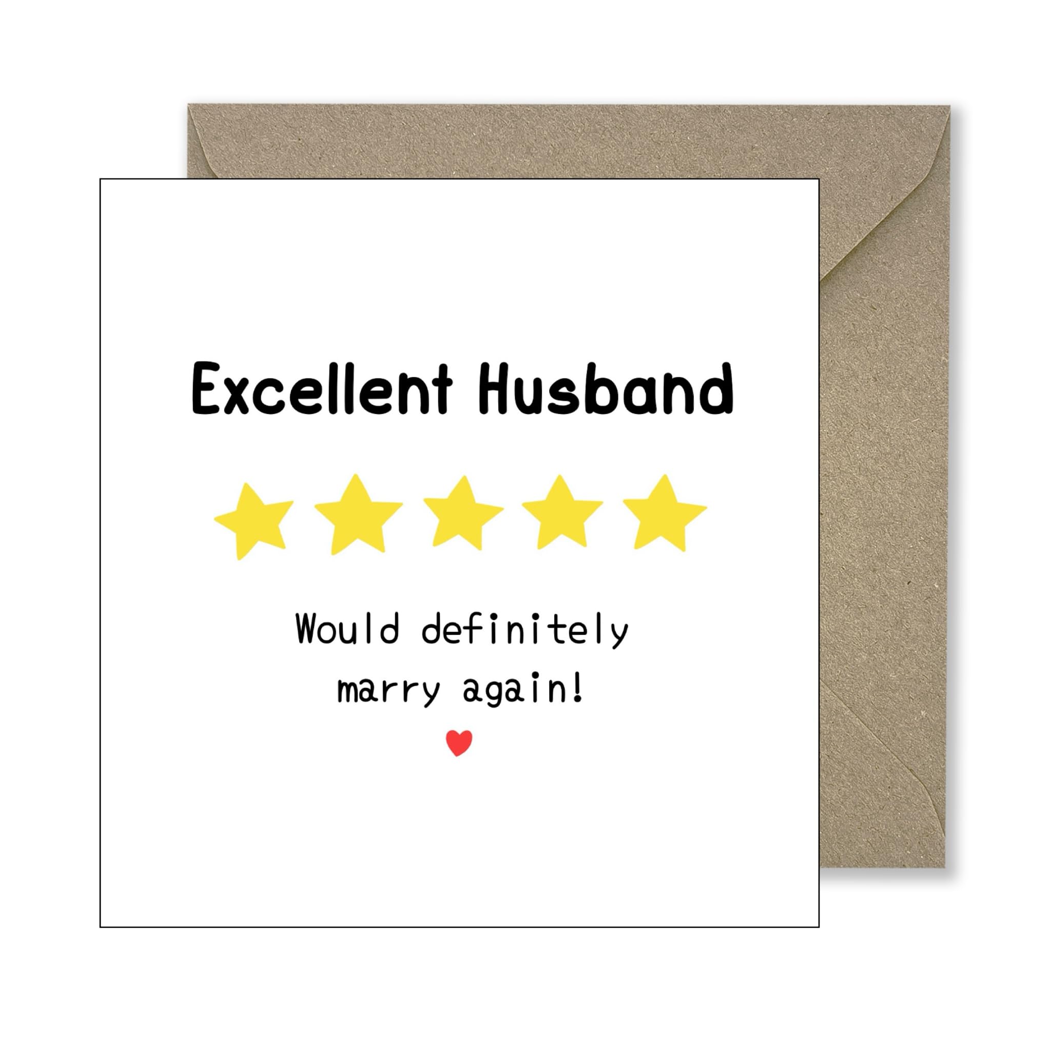 Anniversary card for Husband | Husband Birthday Card with Five Star Review Design, Father's Day Card with review, Kraft Envelope, Bday card for Hubby, funny card, humour