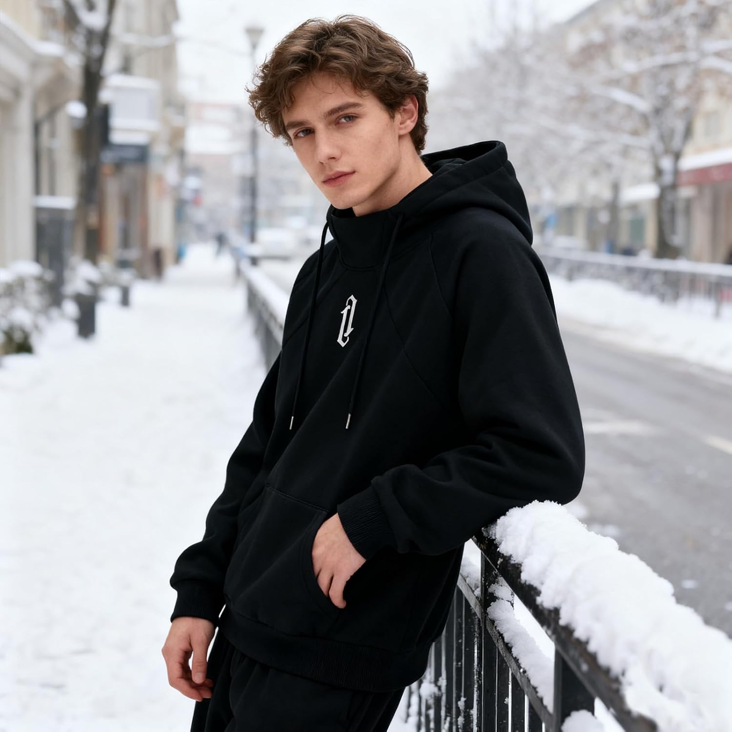 Fleece Hoodies for Men High Neck Sweatshirts Casual Loose Fit Lightweight Techwear Pullover Fall Winter - Image 5