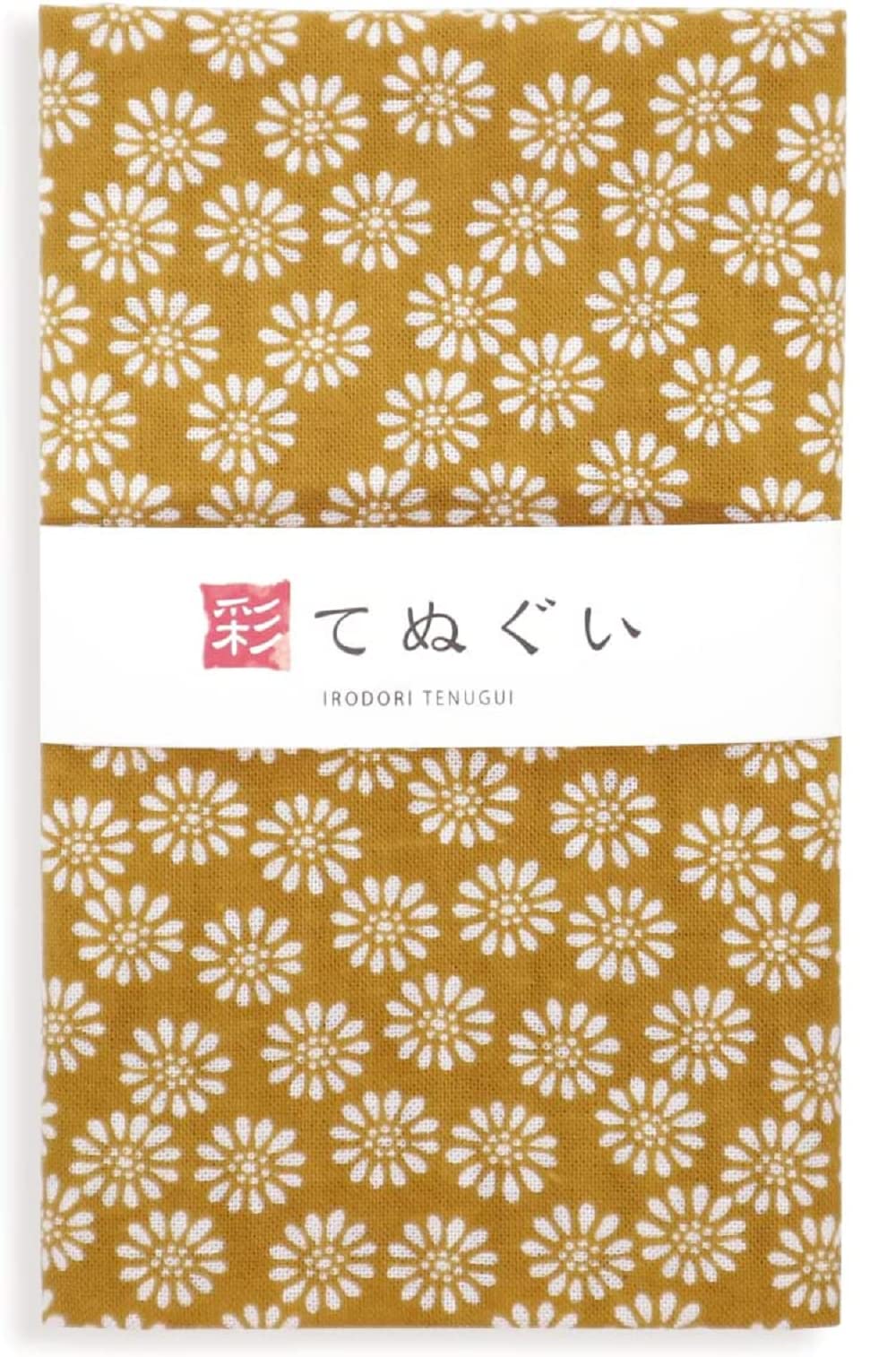 KOMESICHI irodori Japanese Traditional Towel Tenugui Small Chrysanthemum 12.99 x 34.64 in with Tenugui Iroha (English Manual)