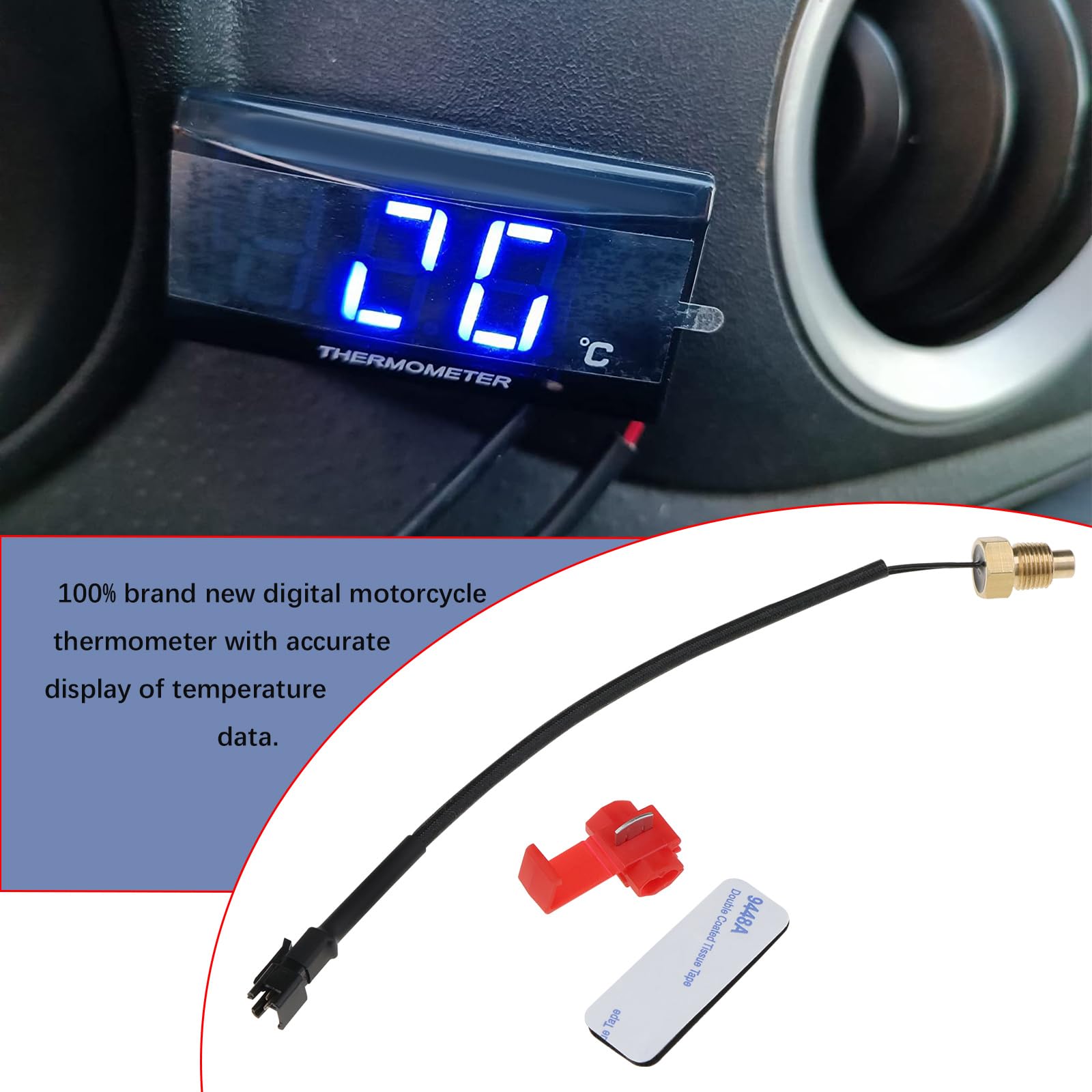 1 Set Indicatore di Visualizzazione Digitale Della Temperatura dell'acqua per Moto Indicatore di Visualizzazione Digitale Della Temperatura LCD per Motocicletta da Corsa