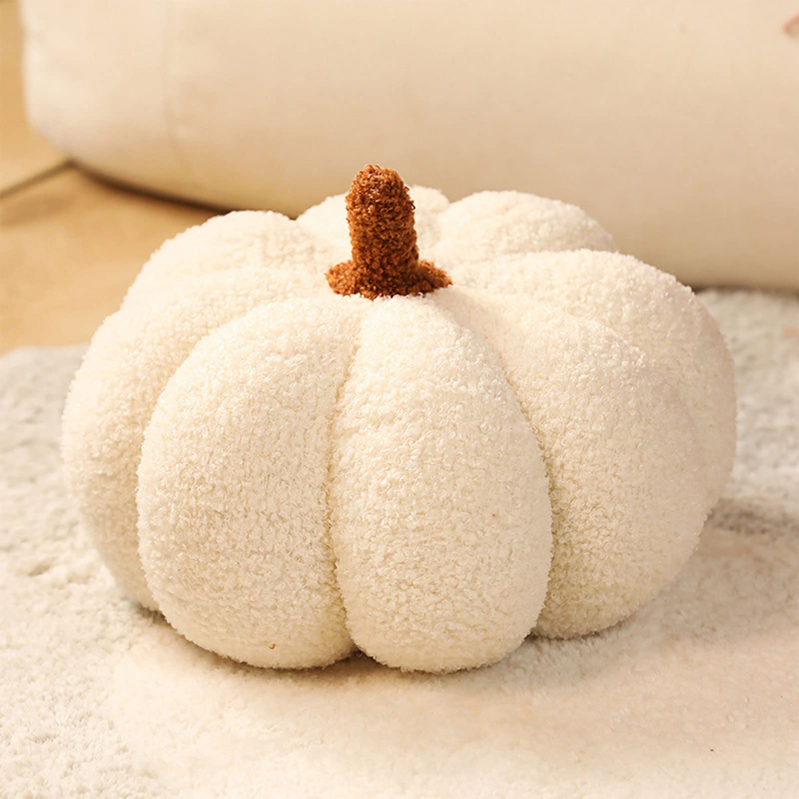 Ashler Halloween Pumpkin Pillows, Ghost Pumpkin Throw Pillows, Halloween Decorative 3D Pumpkin Shaped Faux Rabbit Fur Pillow, Ultra Soft Fluffy Jack-O-Lantern Pumpkin Cushion, Brown, 9 X 11 Inches