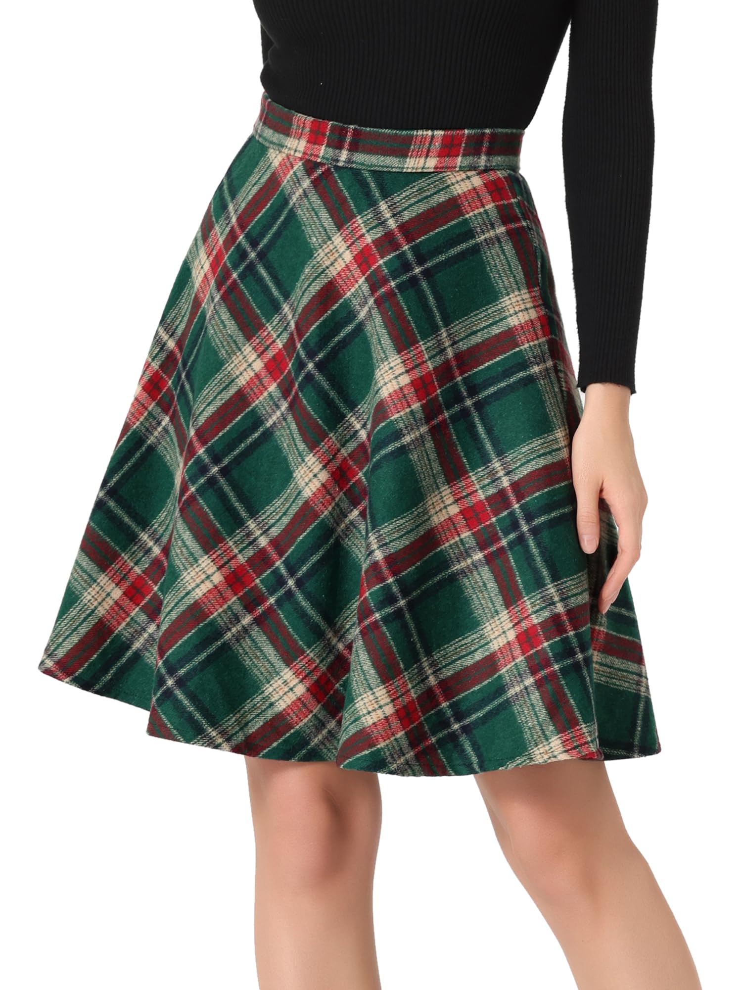 Allegra Kwomens Plaids Vintage Tartan Elastic Waist Knee Length