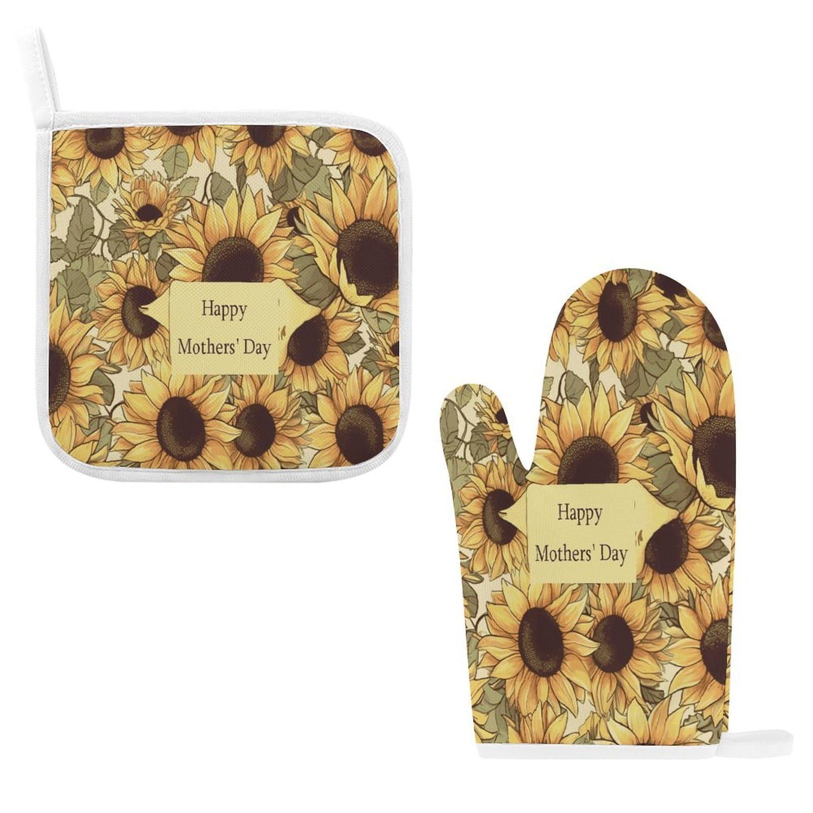 Btcowzrv Style Happy Mother's Day Sunflower Oven Mitts And Pot Holders 2Pcs Set