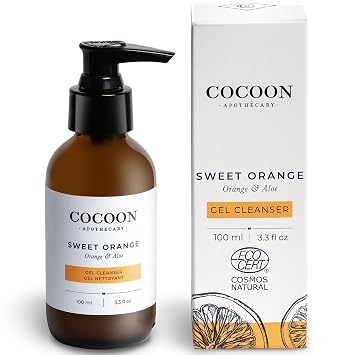 COCOON APOTHECARY 3.3 fl oz Sweet Orange Gel Cleanser - Ecocert Cosmos Natural - Gentle cleanser for Oily, Combination Skin - Purify + Pore Refining, Aloe Vera, Witch Hazel, Sweet Orange