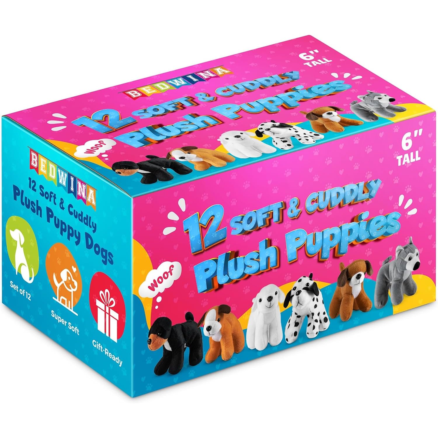 Bedwina Plüsch-Hündchen – (Packung mit 12) 15,2 cm große Kuscheltiere, sortierte Welpen und niedliches Plüsch-Hundewelpen-Sortiment, Strumpffüller