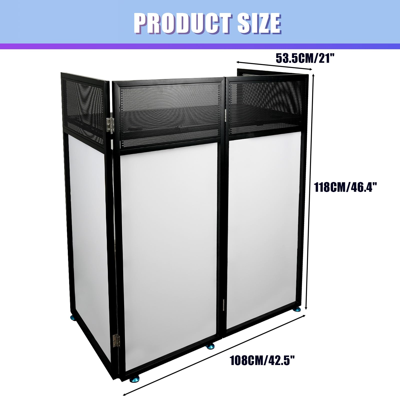 DJ Booth Portatile 112x51x125 cm Pieghevole Telaio Metallico Bianco e Nero con Borsa Trasporto