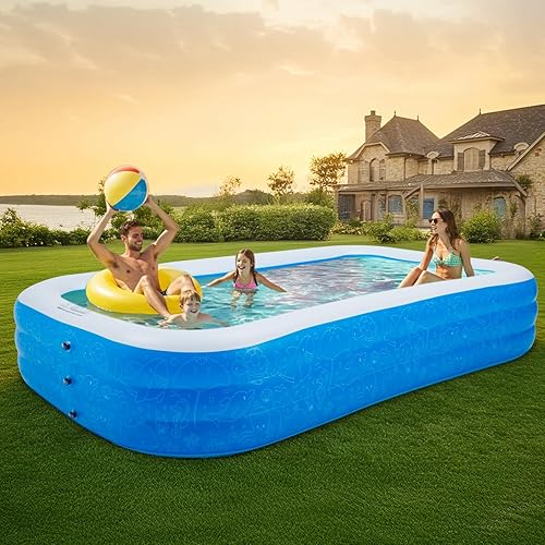 Miniatura 8 de Piscina inflable para niños, piscina familiar rectangular de 120 x 72 x 22 pulgadas, material de PVC duradero, piscina inflable para niños,