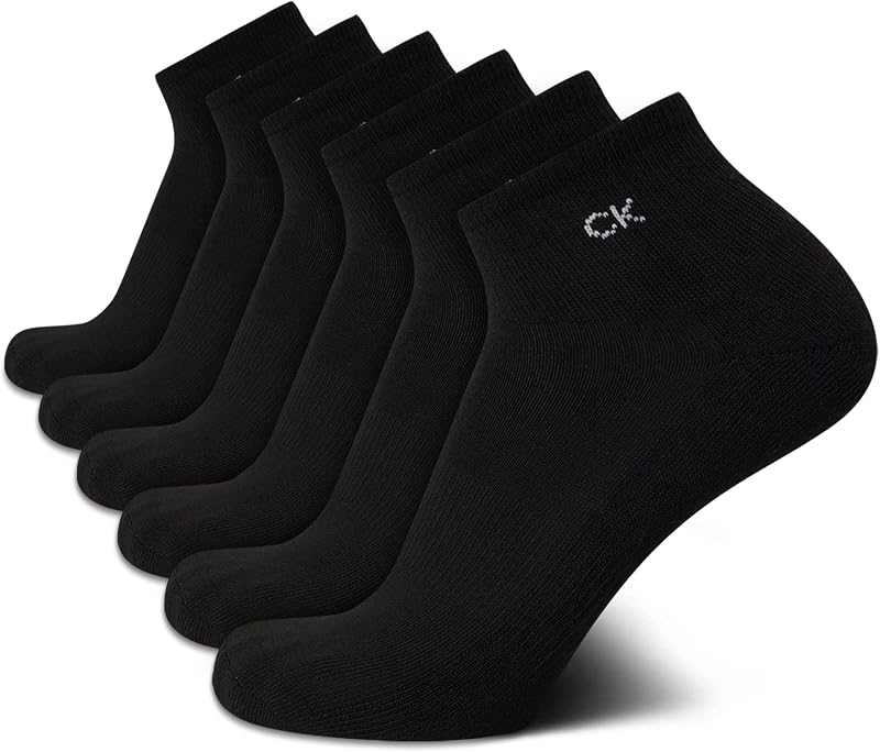 Calvin Klein Mens 6 Pack Quarter Cushioned Mini Crew Athletic Socks | Breathable Moisture Wicking With a Padded Footbed and Snug Arch Band, Ankle Height Comfort for Running, Gym and Sports