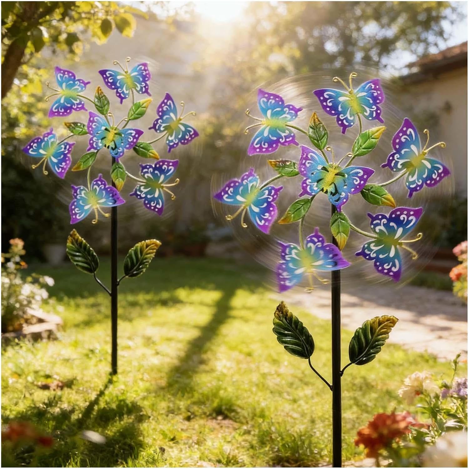 Yard Spinners, 46 inch/117cm Spinning Garden Wind Spinner 360° Metal Windmill, Garden Wind Art Ideal Lovely Gift for Family Friends,A（2Packs）