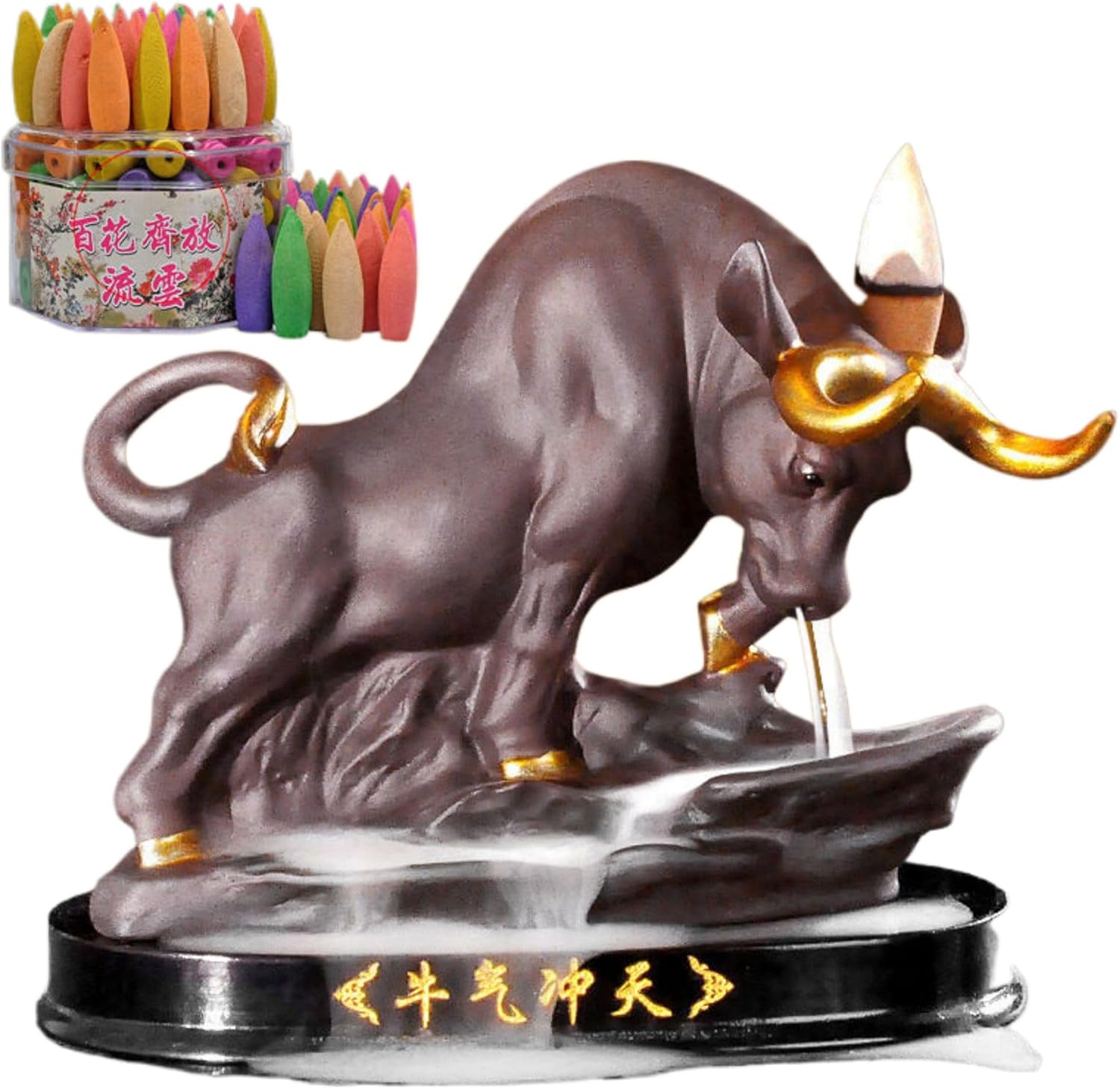 牛气冲天紫砂招财倒流香炉 Incense Sticks Holder,Yoga,Meditation Incense Burner 香炉 Incense Holder,创意 Ceramic Incense Holder 陶瓷办公家居香道摆件-12680