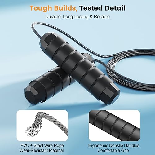 Miniatura 4 de Jump Rope,Tangle-Free Rapid Speed Jump Rope with Ball Bearings for Men,Women and Kids,Adjustable Steel Skipping Rope with Ergonomic Foam Handles,A