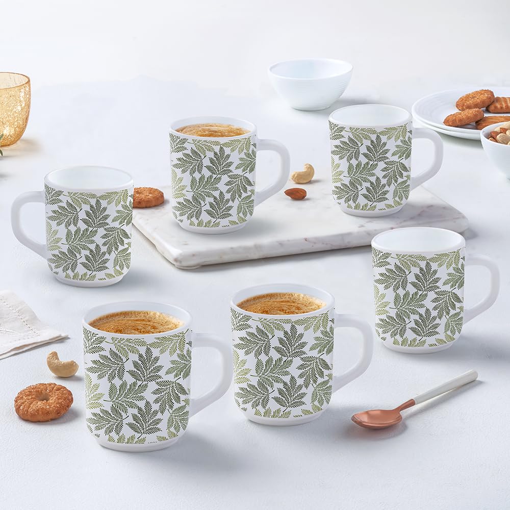 Larah by Borosil Maria Opalware Mug, Set of 6 Tea/Coffee Mugs, 240 ml Each, Microwave & Dishwasher Safe, Bone-Ash Free, Crockery Set Ideal for Daily Use & Gifting, White