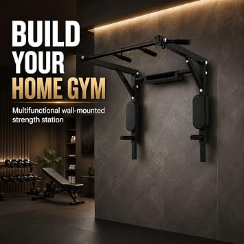 Wall Mounted Pull Up Bar & Dip Station | Heavy Duty Multifunctional Power Tower for Home Gym Chin Ups Dips Leg Raises & Strength Training Fitness Equipment