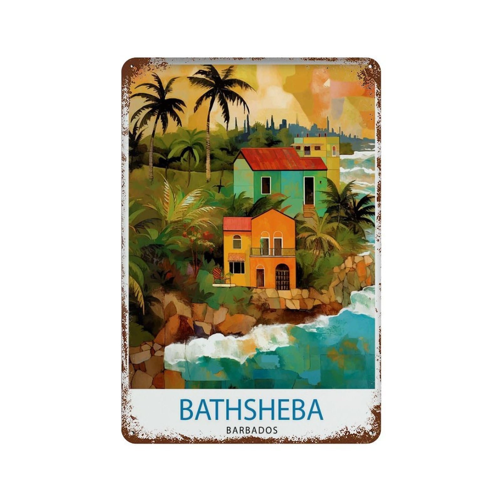 xiaoxiaoshen Bathsheba Barbados Travel Illustra Wall Decor Art Metal Tin Poster Modern Home Decor Art Home Bar Shop Decorations Vintage Sign 30x20cm
