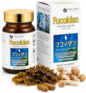 FINE JAPAN Fucoidan Capsules with Mekabu Seaweed & Agaricus Mushroom - 30 Capsules - Immune Support Supplement - Made in Japan - GMP, ISO9001 Certified