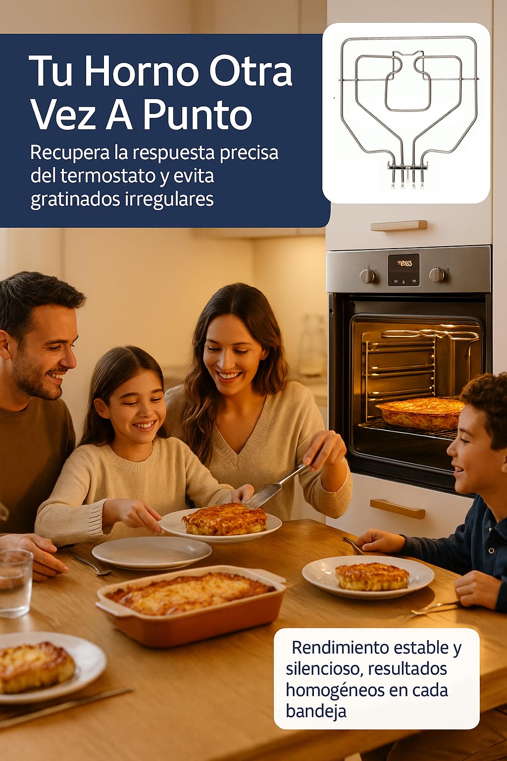 RECAMBIOS DREYMA Resistencia Horno Grill Superior 2300W 230V Doble Circuito Montaje Faston 380 x 345 mm Compatible con Bosch Balay Constructa Superser Elemento Calefactor Premium Pro
