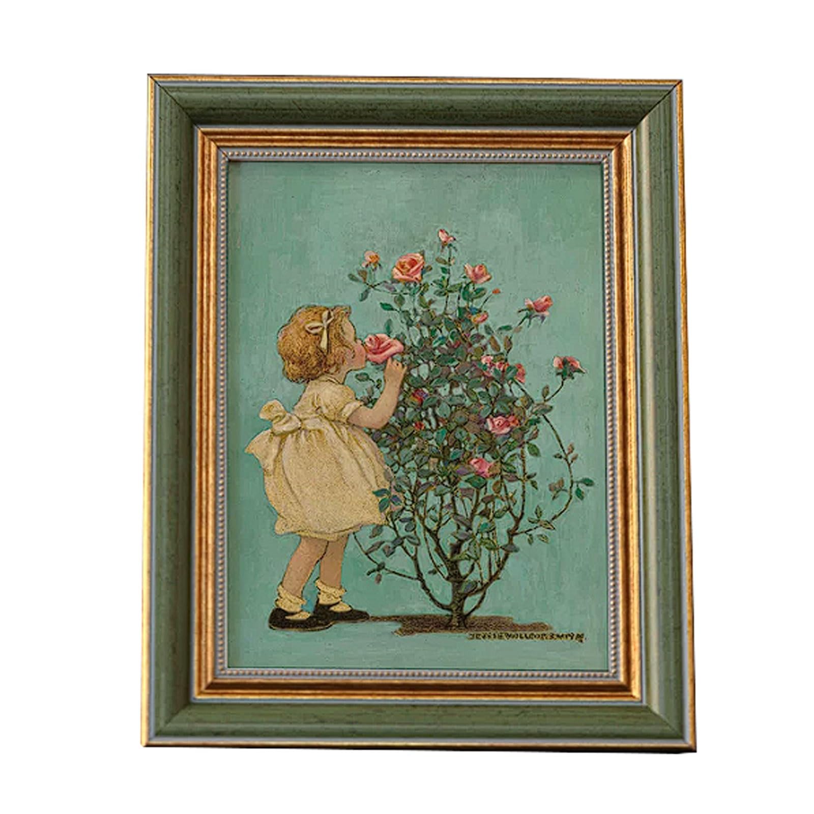 Vintage Photo Frames Tabletop Ornaments Poster Frames Wall Hanging, Antique Green Gold with Velvet Backing photograph