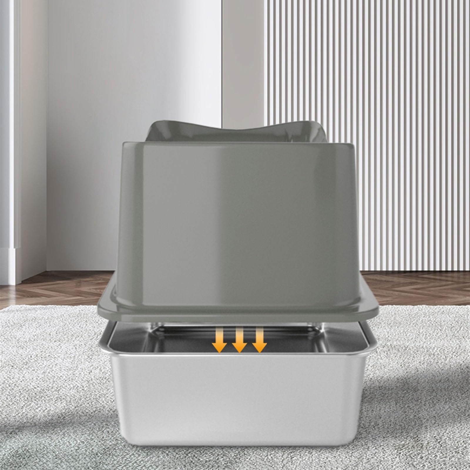Exclusivo para Gatos y Perros Caja de Arena for Gatos Acero Inoxidable con Entrada Superior XL y Tapa, Caja Metal Pala for Grandes, Antiadherente, fácil Limpiar para Interiores(Pink)