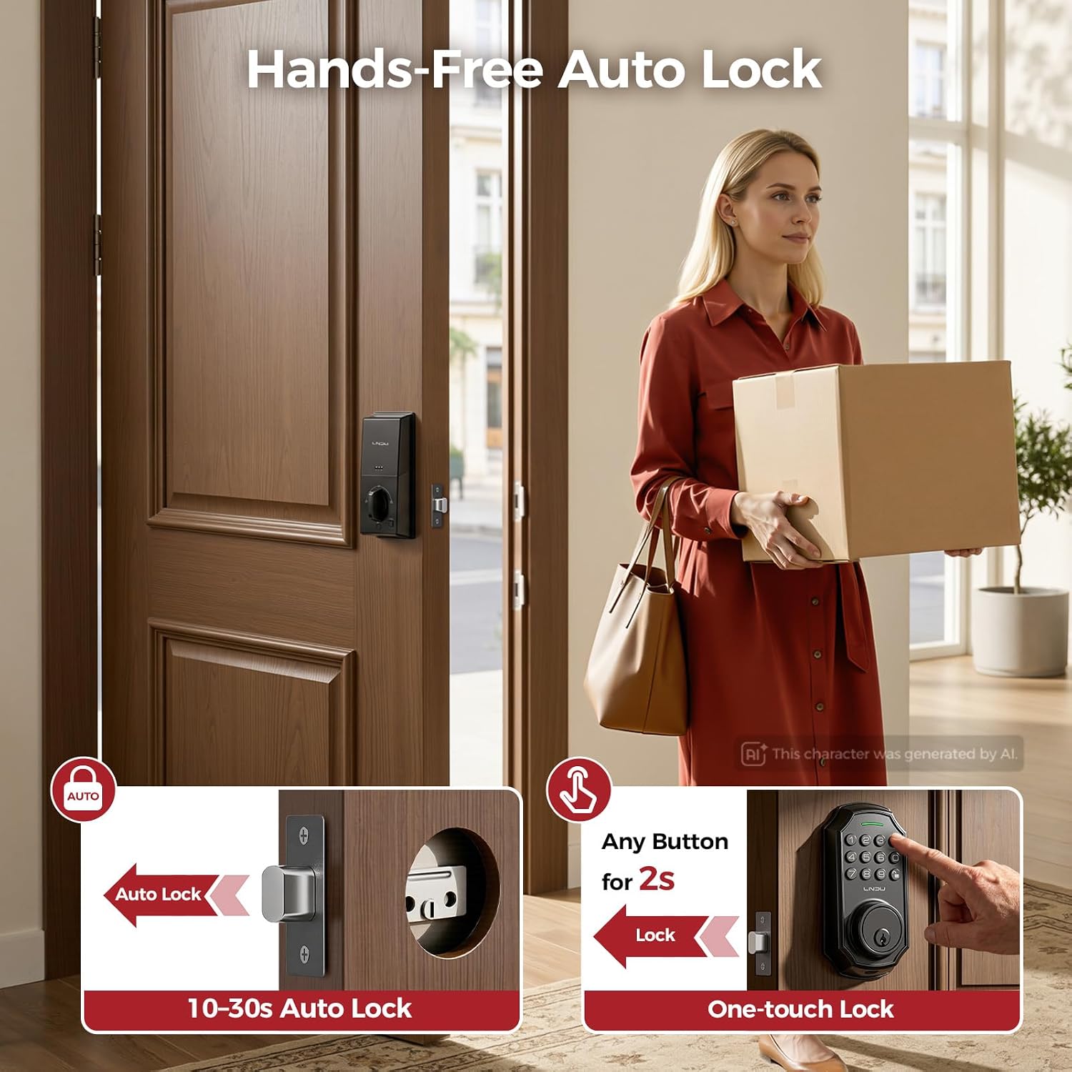 Keyless Entry Door Lock for Front Door, Keypad Deadbolt Lock with Code, Electronic Door Lock with 2 Keys, Auto Lock, Easy Installation, Matte Black