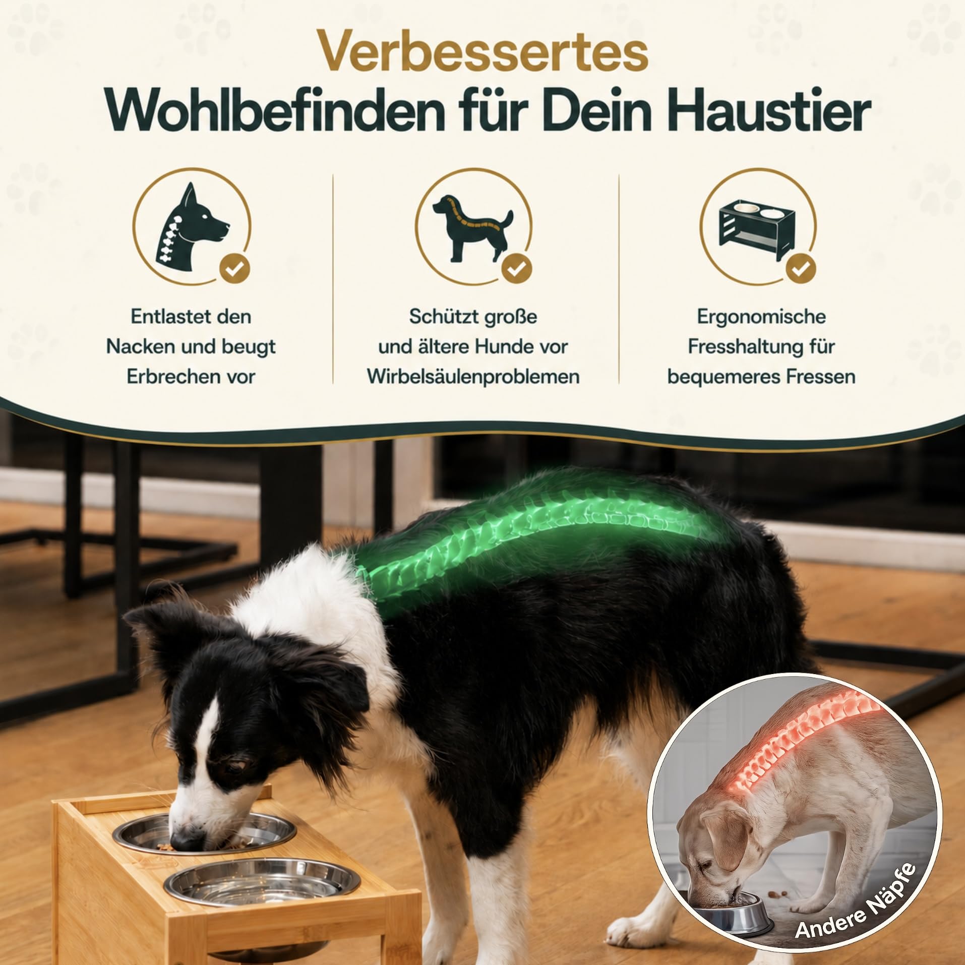 Hundenapf erhöht - Für Kleine Mittlere Große Hunde ergonomische Fresshaltung, Premium Futterstation Hund entlastet Wirbelsäule und Nacken, erhöhter Futternapf Hund
