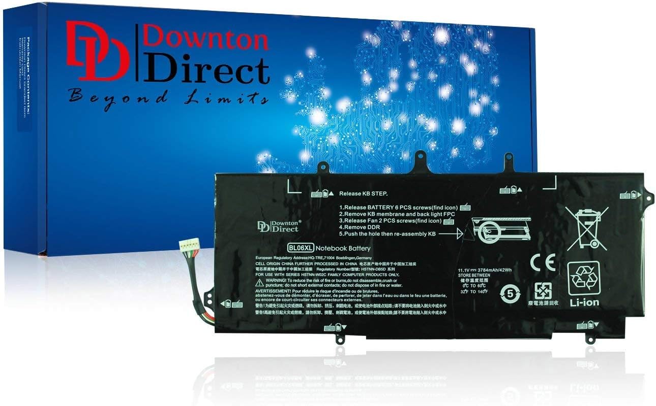 Downton Battery for HP 722236-171 722236-1C1 722236-2C1 722297-001 BL06 BL06XL BL06042XL HSTNN-DB5D HSTNN-W02C, HP EliteBook Folio 1040 G0 G1 G2 Touch Series. [11.1V 42Wh, 1 Year Warranty]
