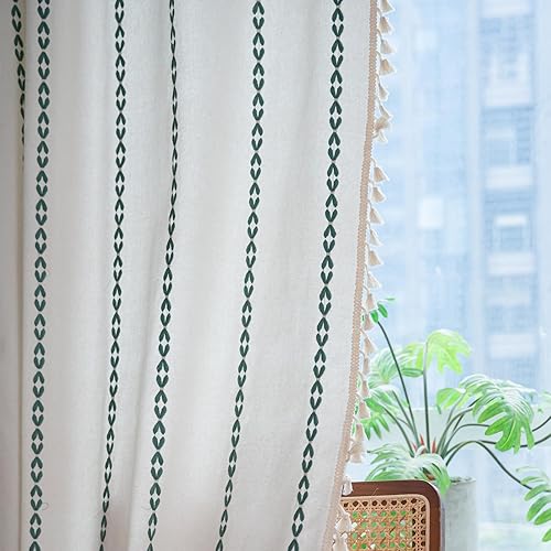 Miniatura 46 de Deeprove Cenefa Bohemia Blanca con Borlas para Decoración de Cocina y Cafetería, Cortinas Cortas de Algodón y Lino Crema Estilo Bohemio Rústico,