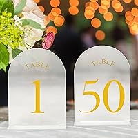 Vista 23 de JOYIT Números de Mesa de Boda en Arco 1-10 con Soportes – Letreros Acrílicos Impresos por Ambos Lados de 5" X 7" con Fondo Negro y Texto Blanco