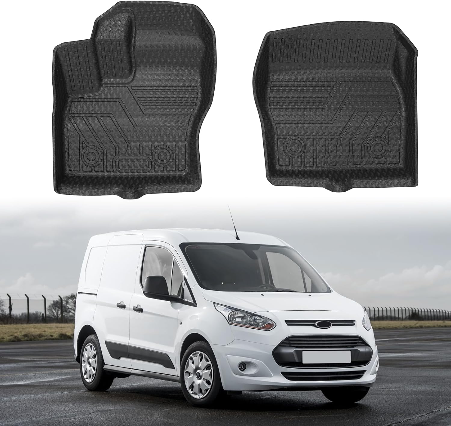 Mixsuper Custom Fit Front Floor Mats for 2014-2021 Ford Transit Connect with Vinyl Flooring and Floor Posts Only, All Weather Floor Liners Durable 1st Row Set Black For | Ford Transit Connect 2014-2021 | 1st Row