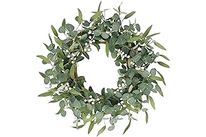 CEWOR 20" Artificial Eucalyptus Wreath for Front Door, Green Leaf Wreath for Window, Wedding Decor