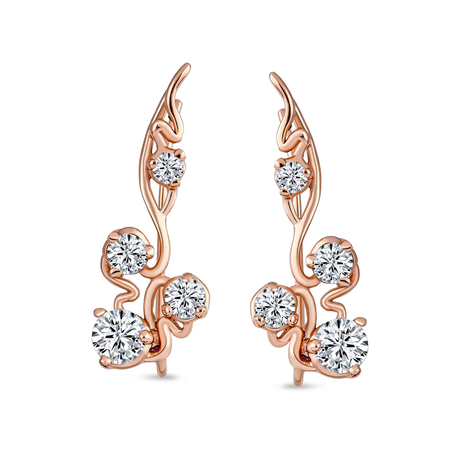 Orecchini arrampicanti a spirale alla moda per donne e adolescenti con zirconi rotondi, placcati in oro rosa, argento sterling .925
