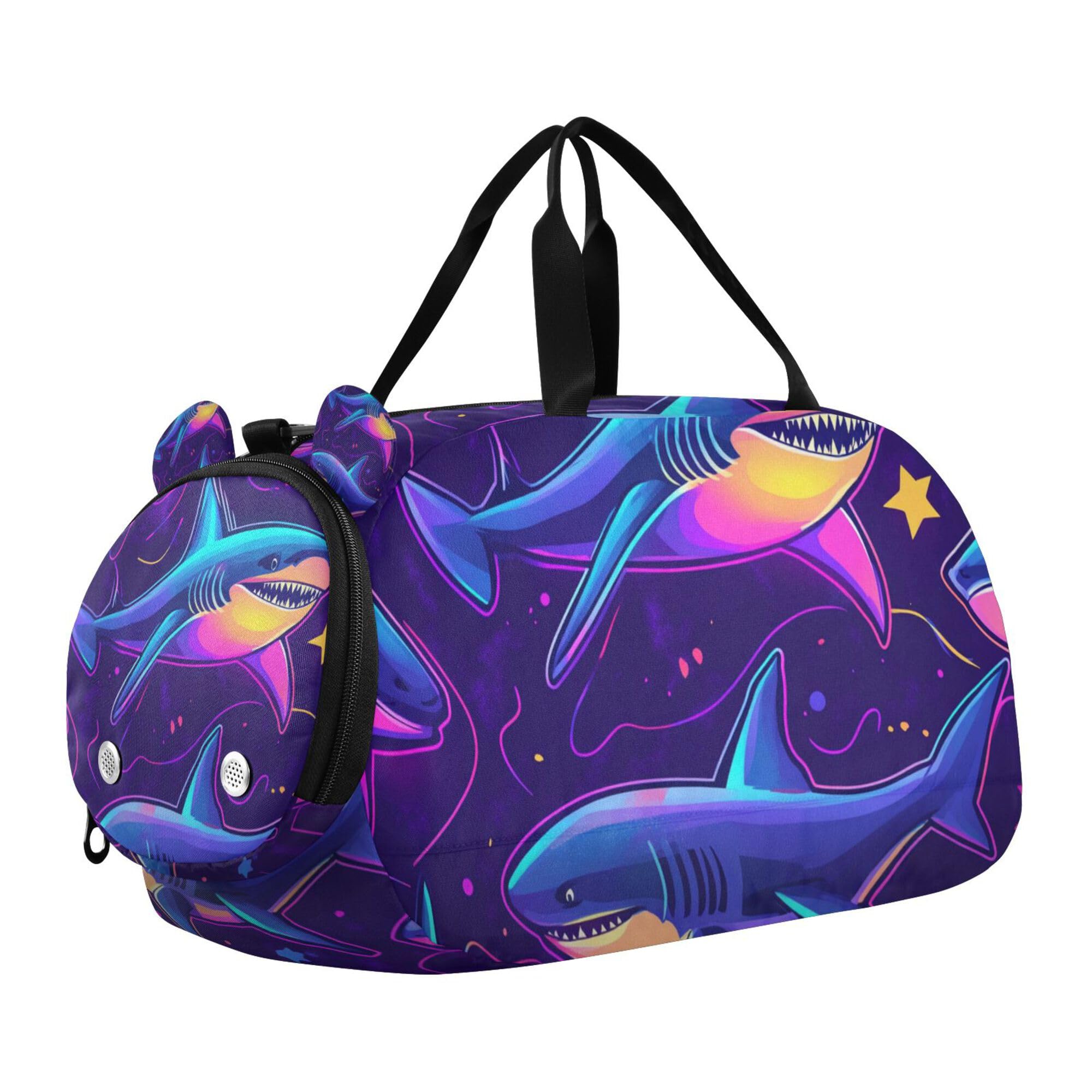 Glaphy Sharks Funny Duffle Bag for Toddler Boys Girls, Gym Sports Bag with Shoe Compartments, Kids Travel Overnight Weekender Shoulder Bag