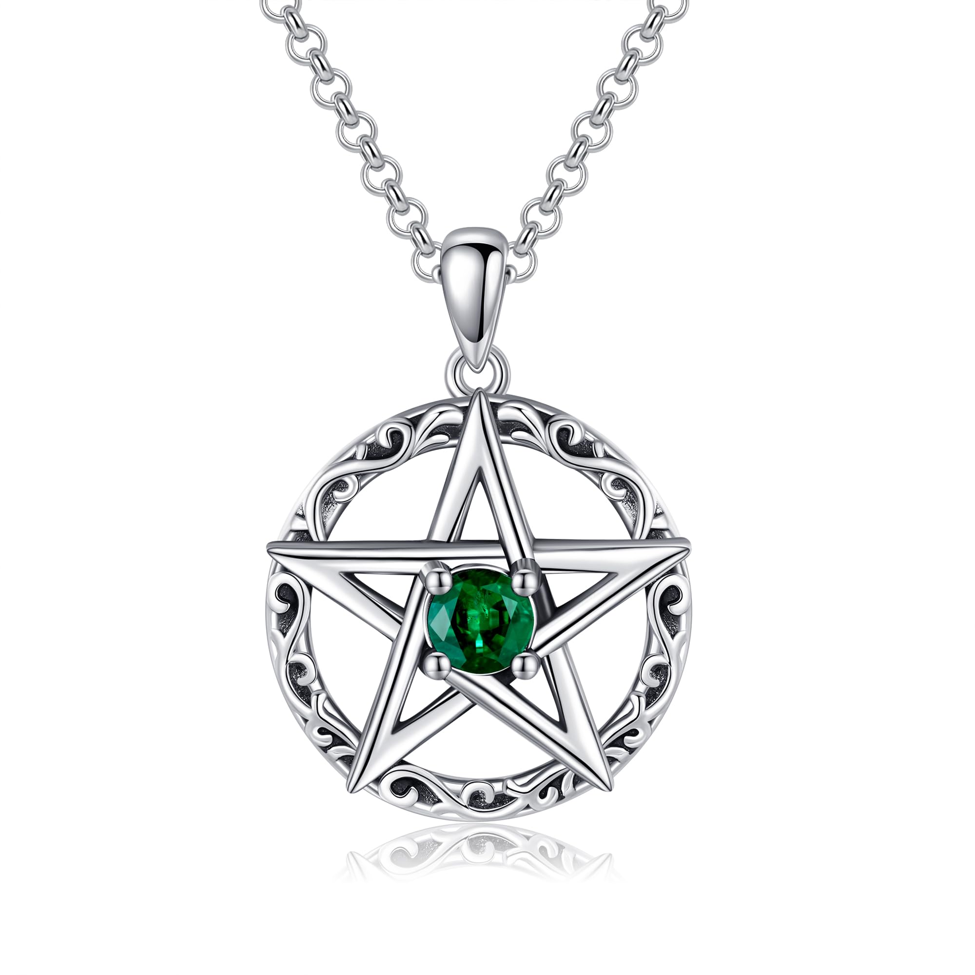 POPLYKE Pentagramm Kette Damen Herren 925 Sterling Silber Pentagramm Anhänger Pentagramm Schmuck
