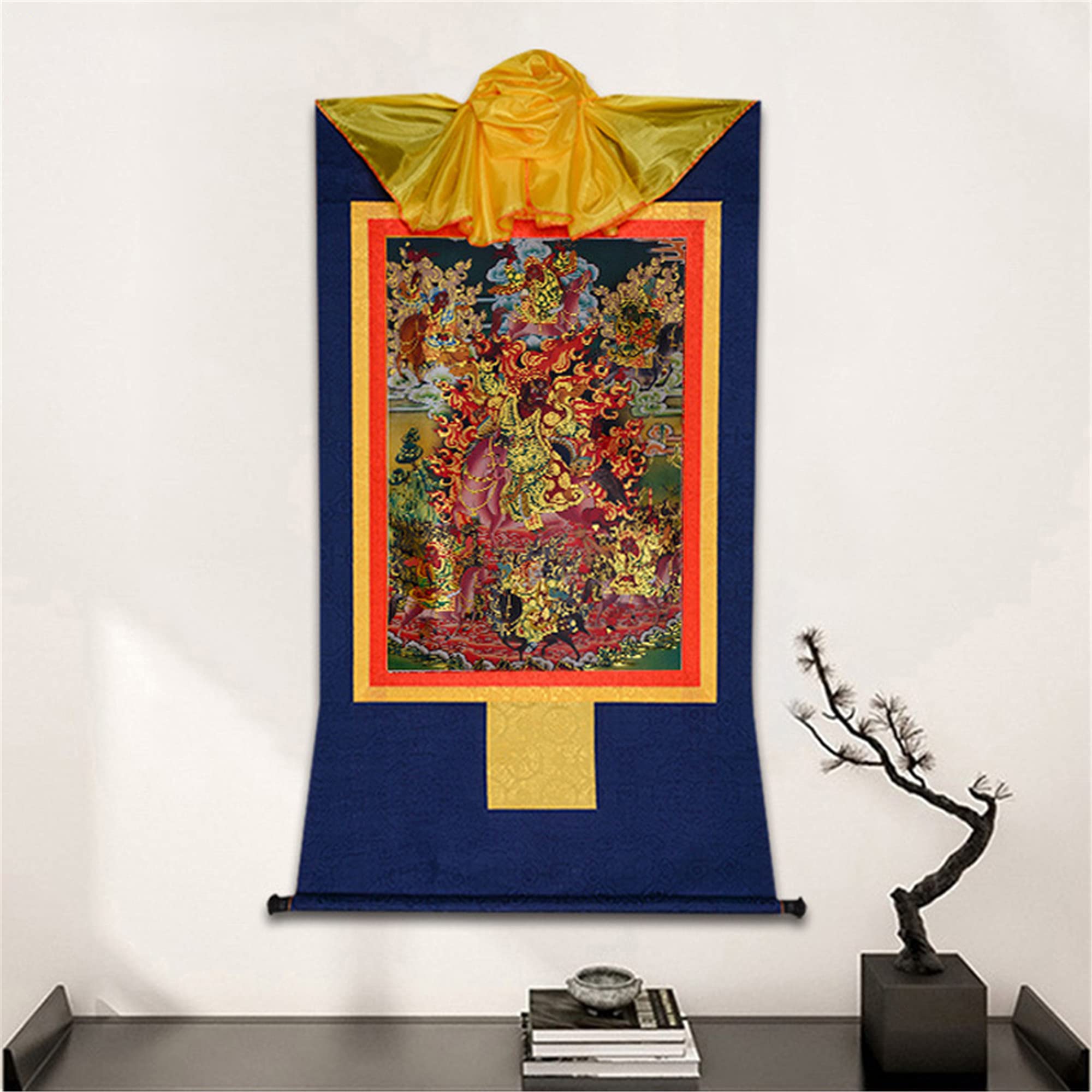 Gandhanra Thangka Tibetano - Tsiu Marpo Thangka - Arazzo di Buddha a Stampa Dorata per Decorazione Zen, Meditazione, Rilassamento Spirituale e Pace