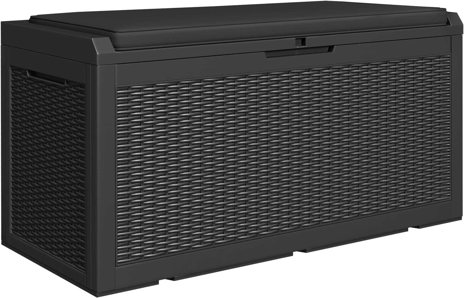 Greesum 100 Gallon Resin Deck Box Large Outdoor Storage with Seat Cushion for Patio Furniture, Garden Tools, Pool Supplies, Weatherproof and UV Resistant, Lockable, Black