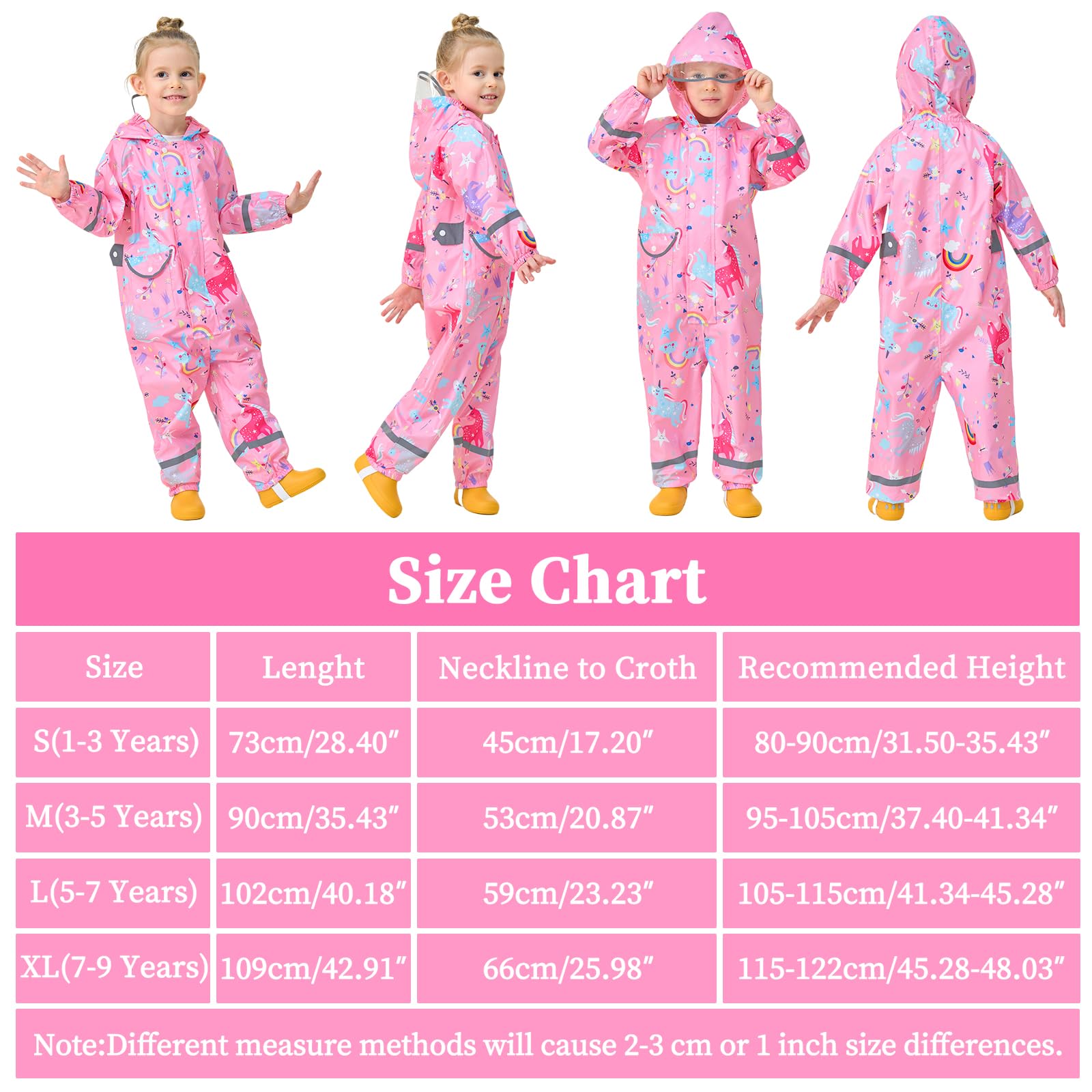 Enfant Imperméable à Capuche Fille Combinaison de Pluie Respirant Léger Randonnée Vestes Réfléchissante Rayure Imperméables Unisexe 1-9 Ans