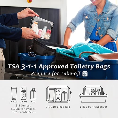 Miniatura 2 de 6 bolsas de cosméticos transparentes, aprobadas por la TSA, juego de bolsas de aseo transparentes para viajes, playa, bolsa de organización de