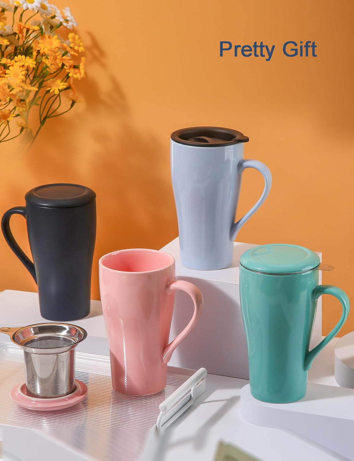 Tea Mug with Infuser and Lid, 18oz Large Tea Infuser Cup, Porcelain Tea Cup with Strainer & Silicone Lid, Tea Mug Set for Birthday, Mother's Day, Father's Day (Mint Green) - Image 4