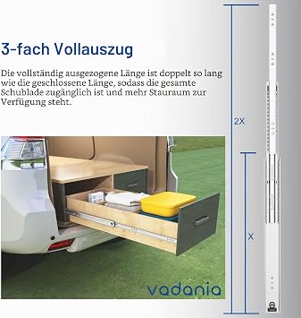 VADANIA Schwerlast Schubladenschienen 350mm 120kg Tragfähigkeit mit Kugelgelagerten Schubladenauszug 3-teiliger Vollauszug Seitenmontage Silber #A53 1 Paar