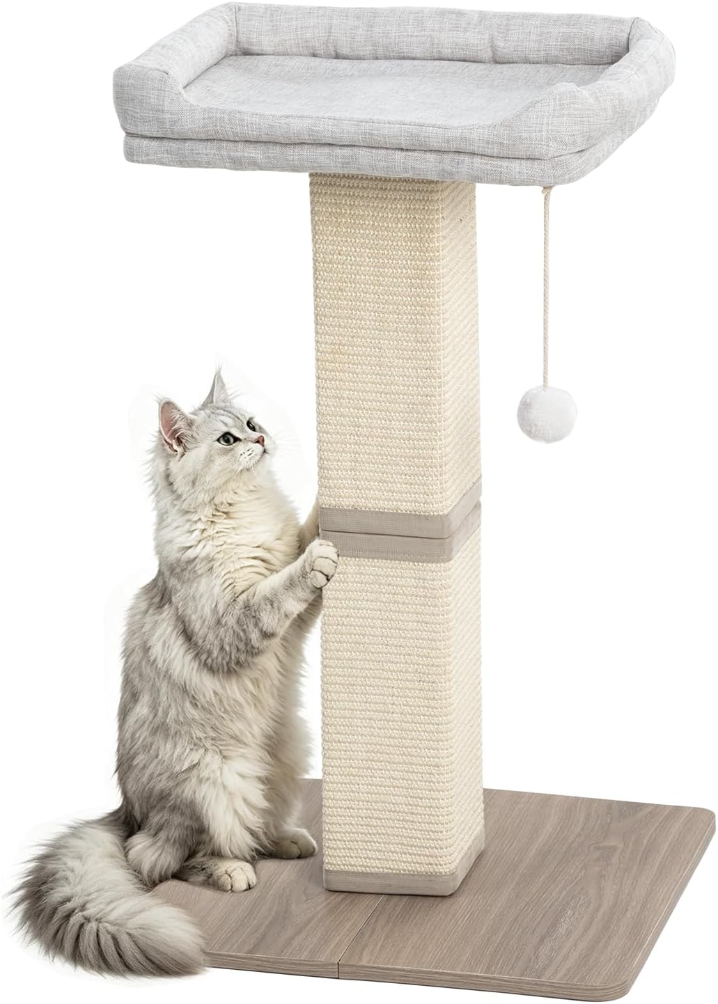 32 Inches Cat Scratching Post with Perch for Indoor Cats Adults | Tall Scratch Post with Bed, Sturdy Cat Scratcher Tower with Dangling Ball, Cat Tree with Sisal Scratching Post